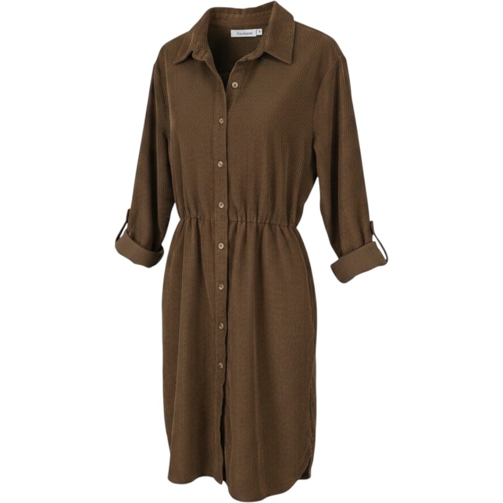 Anthony Richards Corduroy Shirt Dress Womens 1X Brown Cotton Belted Button Down